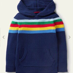 Boden Kids Knitted Hoodie Sweater, College Navy/Rainbow Color, Size 12